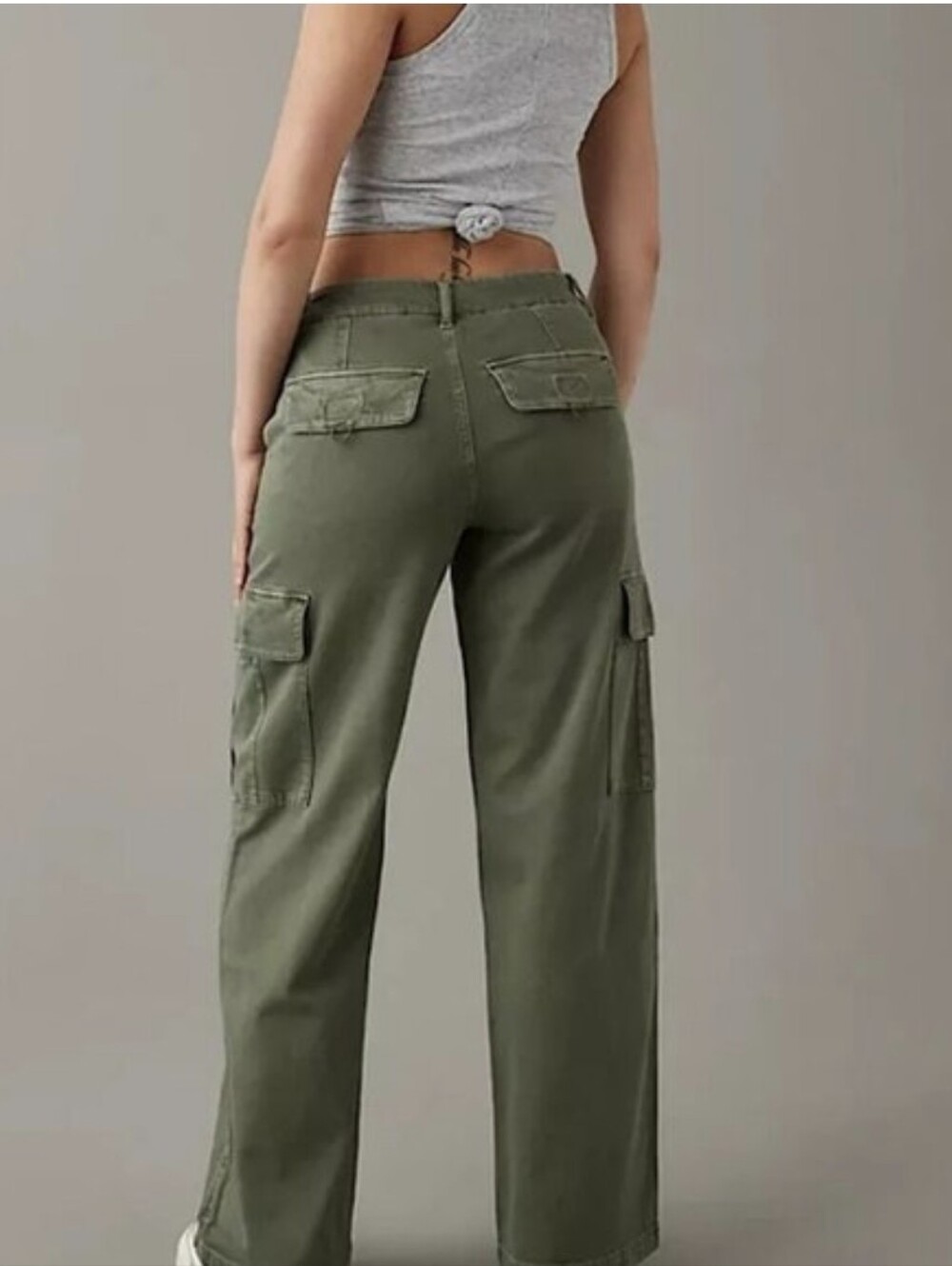 American Eagle High Rise Wide Leg Baggy Stretch Olive Green Size 16 - Picture 2 of 8